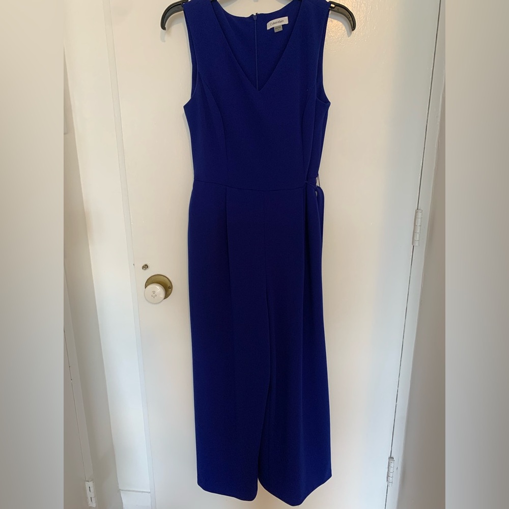 Calvin Klein Vibrant Cobalt Blue V-Neck Jumpsuit